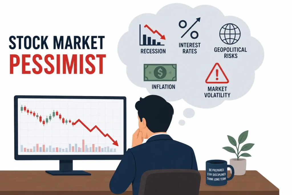 Stock market pessimist analyzing market risks